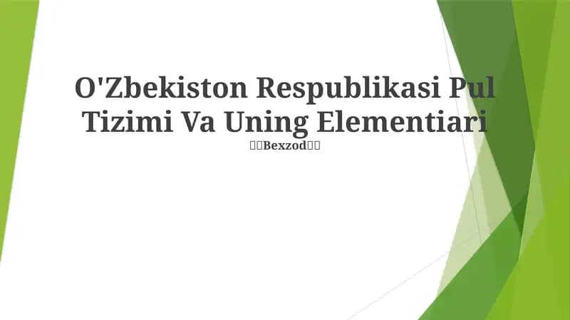 O'Zbekiston Respublikasi Pul Tizimi Va Uning Elementiari