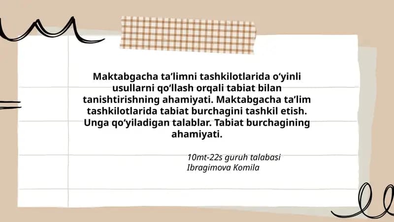 Tabiat burchagini tashkil etish