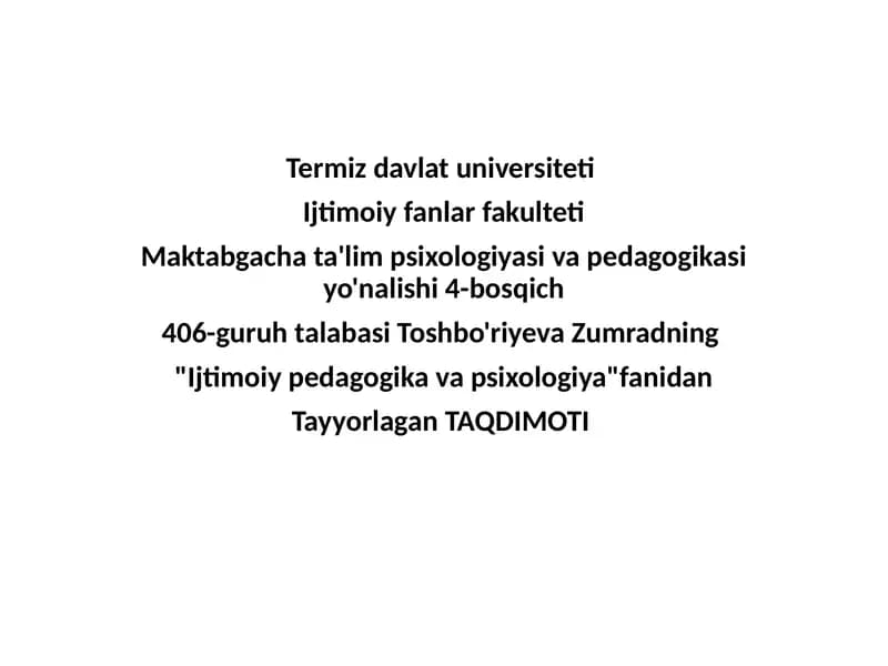 Ijtimoiy pedagogika va psixologiya