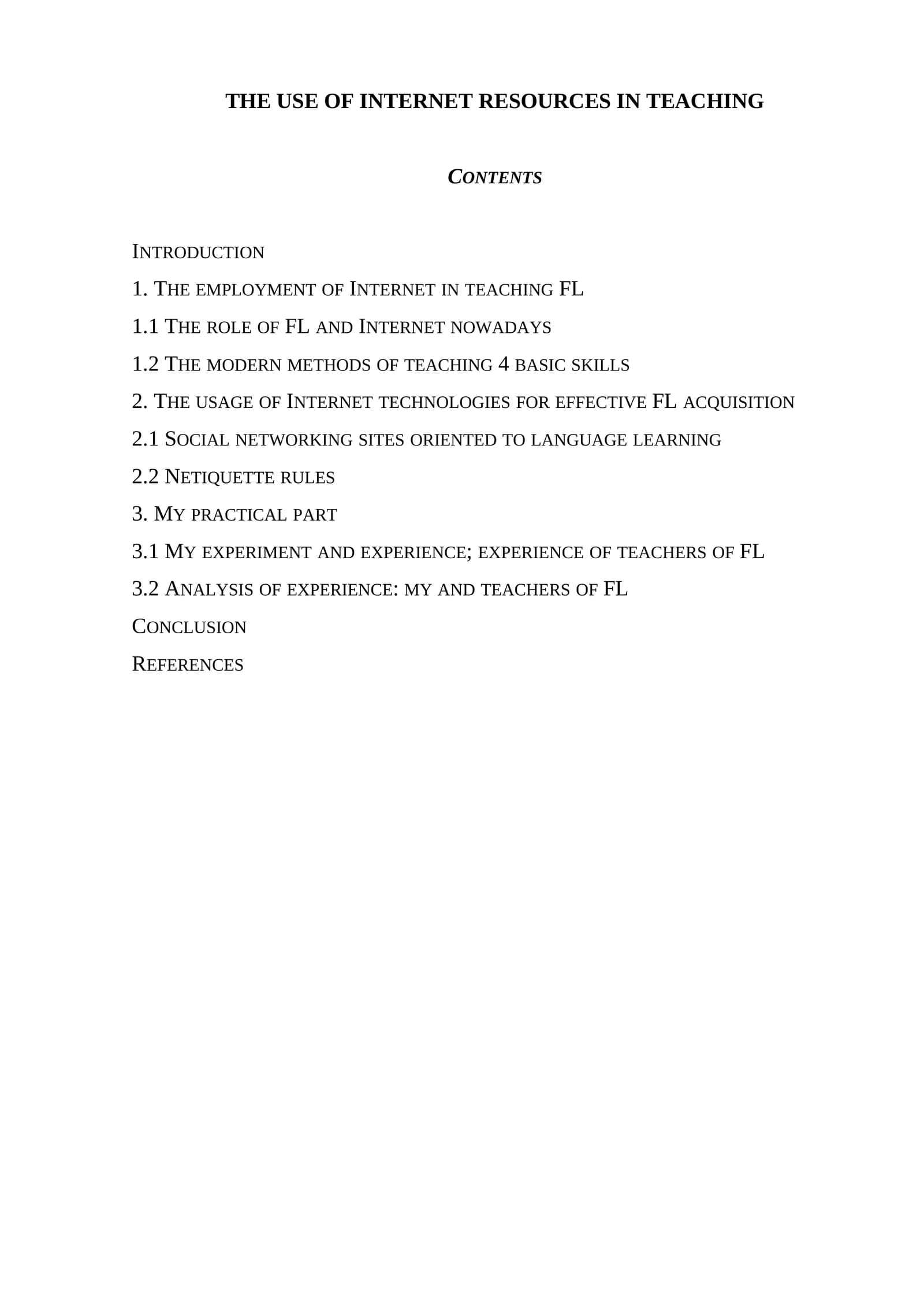 The Use of Internet Resources in Teaching