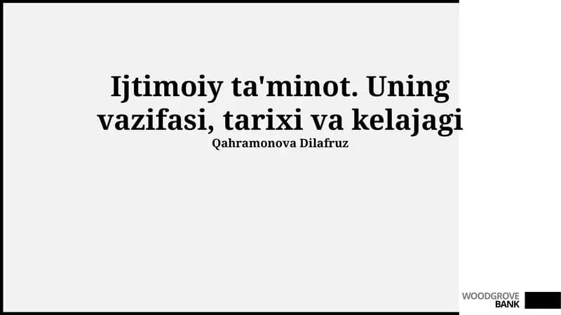 Ijtimoiy ta'minot: Kirish