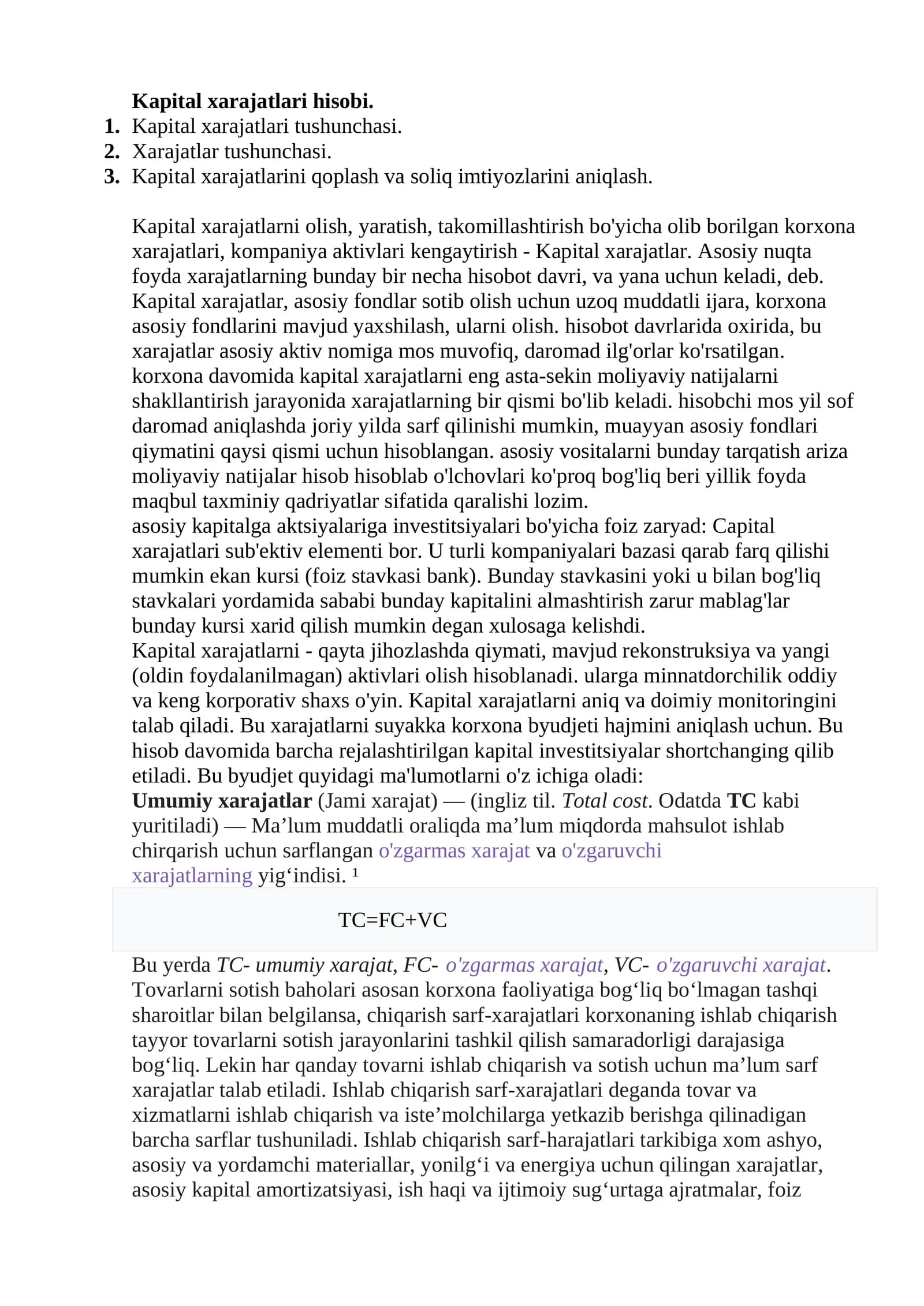Kapital xarajatlari hisobi