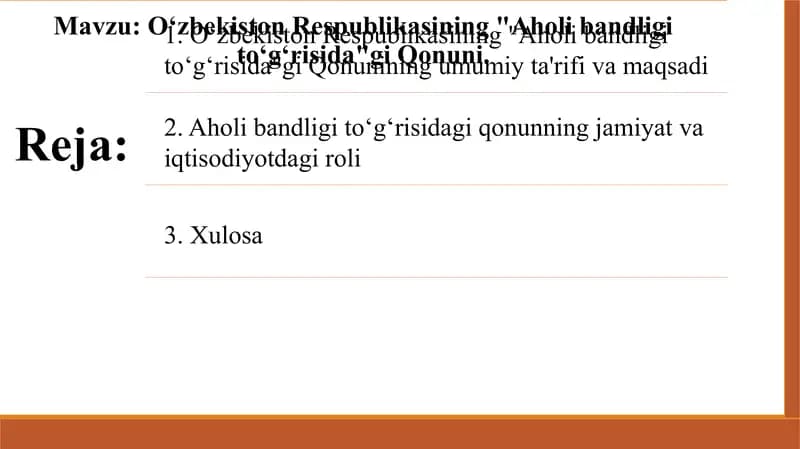 O‘zbekiston Respublikasining Aholi bandligi to‘g‘risidagi Qonuni