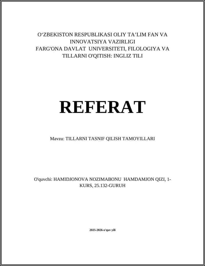 TILLARNI TASNIF QILISH TAMOYILLARI