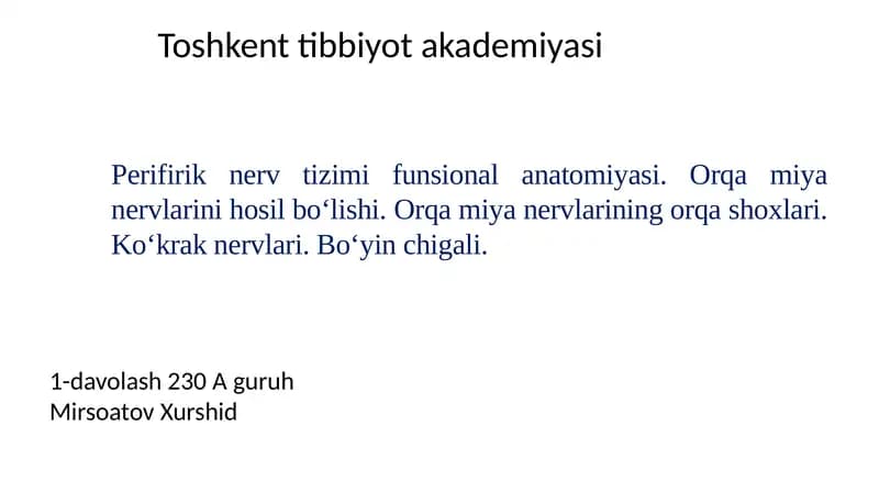 Perifirik nerv tizimi funksional anatomiyasi