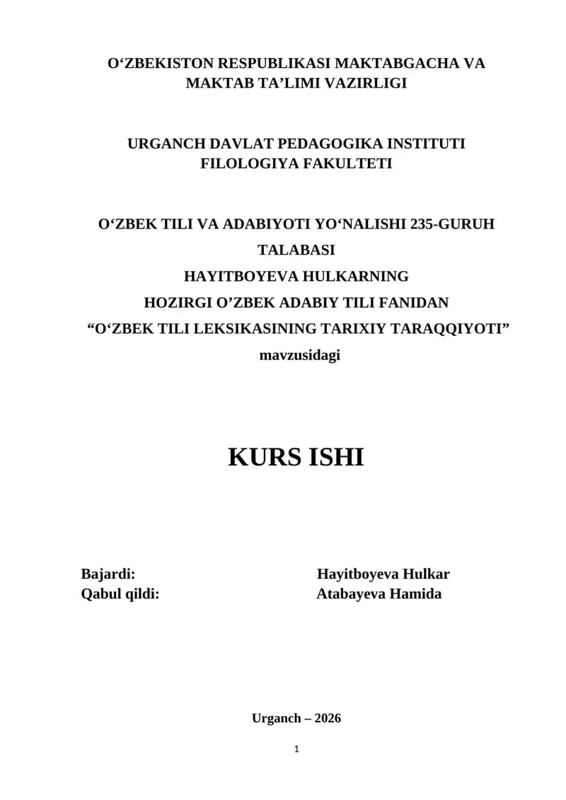 O‘zbek Tili Leksikasining tarixiy taraqqiyoti