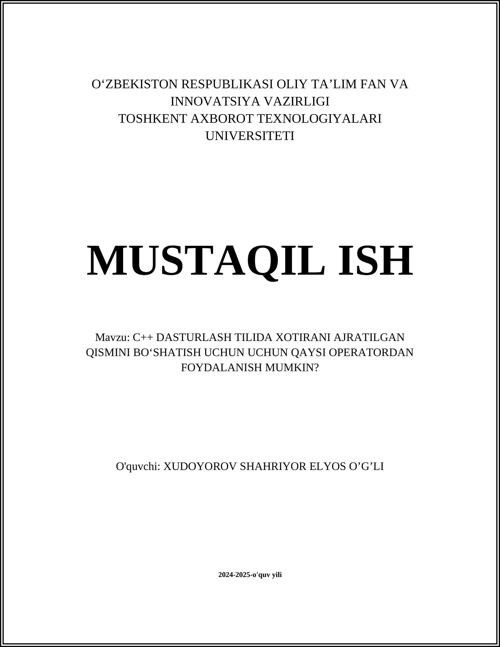 Dinamik xotira ajratish operatori: `new`