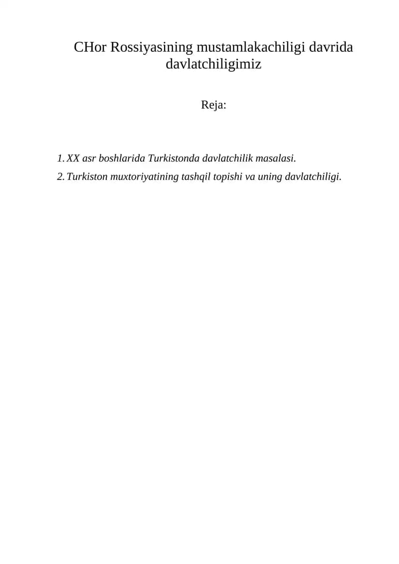 Turkistonda davlatchilik masalasi