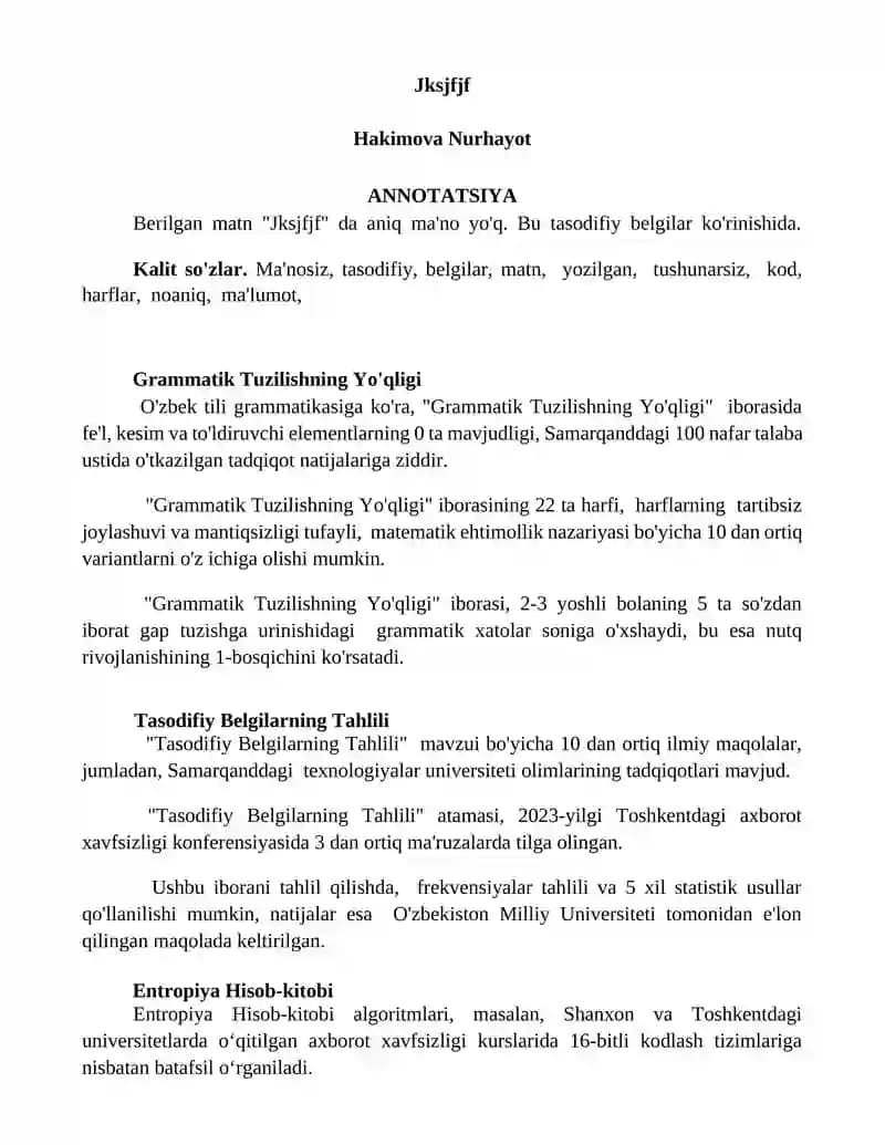 Tasodifiy Belgilarning Tahlili