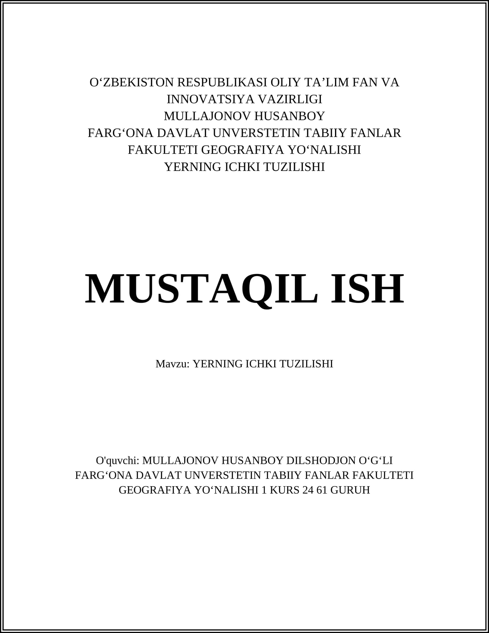 YERNING ICHKI TUZILISHI