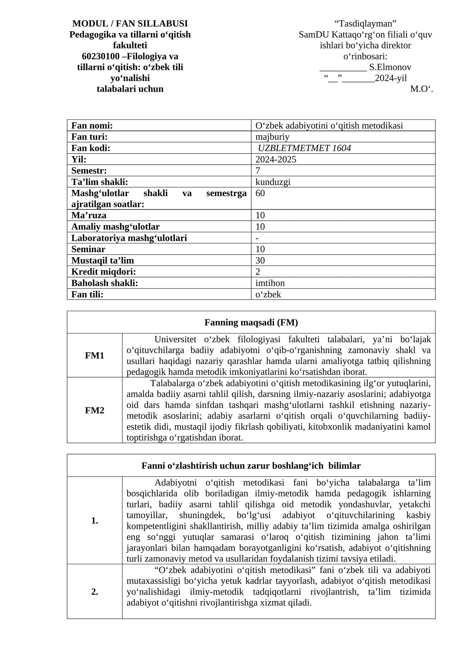 O‘zbek adabiyotini o‘qitish metodikasi