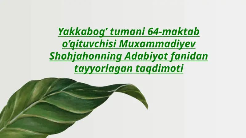 "YAXSHILIK" HIKOYASI