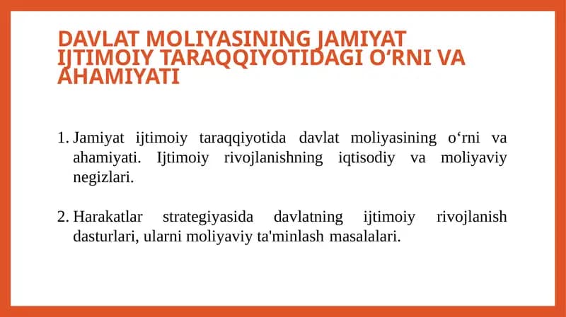 Davlat Moliyasi va Ijtimoiy Taraqqiyot