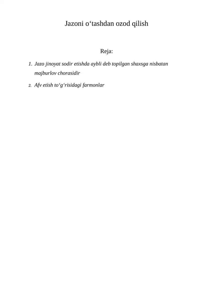 Jazoni o‘tashdan ozod qilish