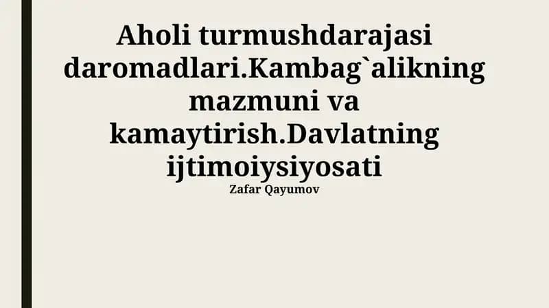 Aholi turmushdarajasi daromadlari
