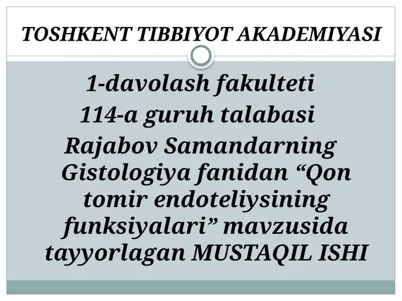 Qon tomir endoteliysining funksiyalari