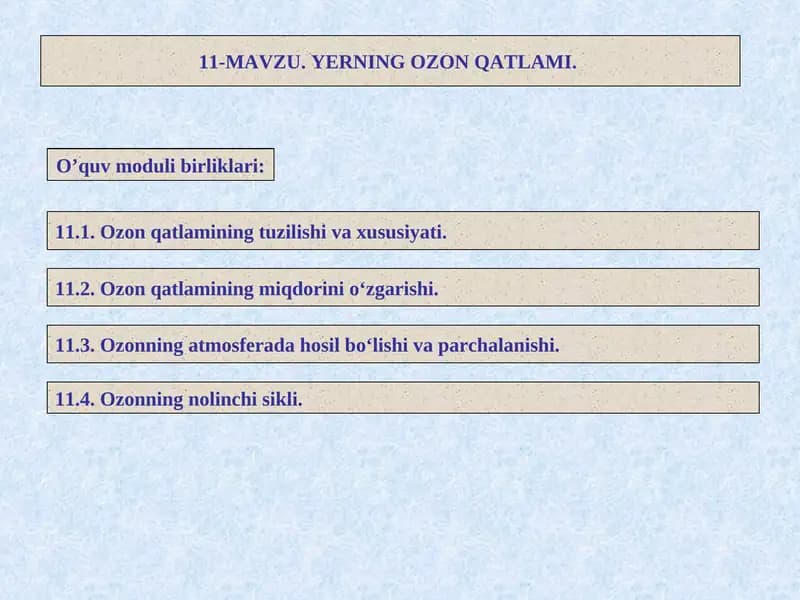 Ozon qatlamining miqdorini o‘zgarishi