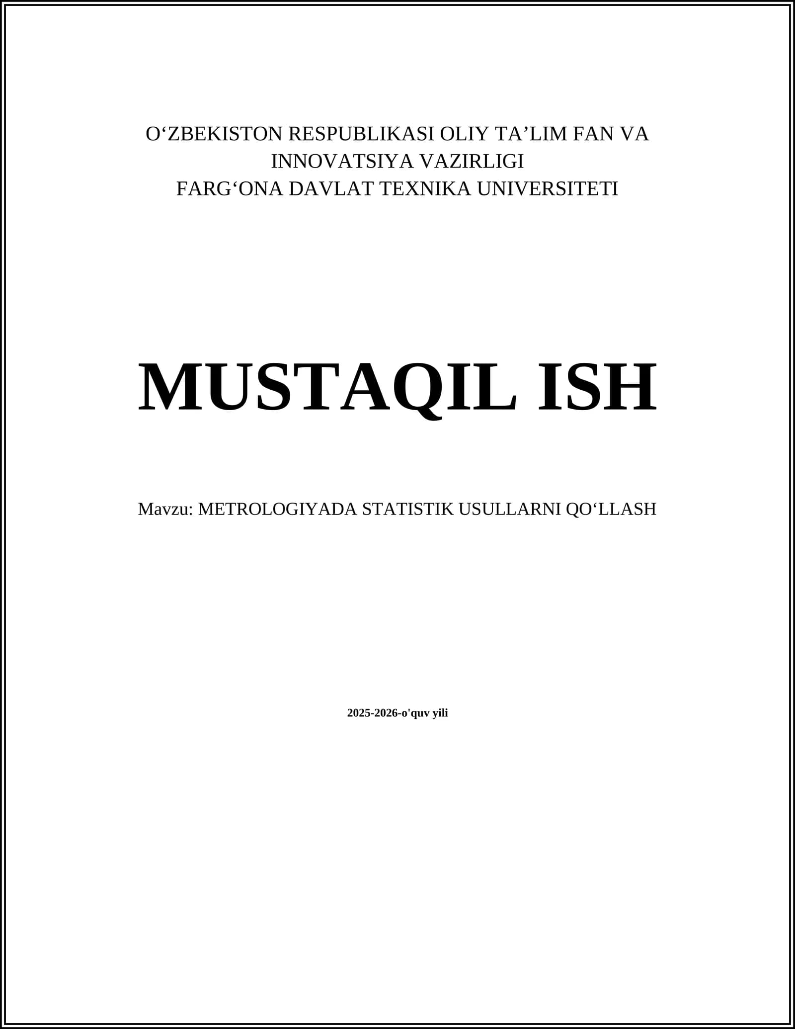 METROLOGIYADA STATISTIK USULLARNI QOʻLLASH