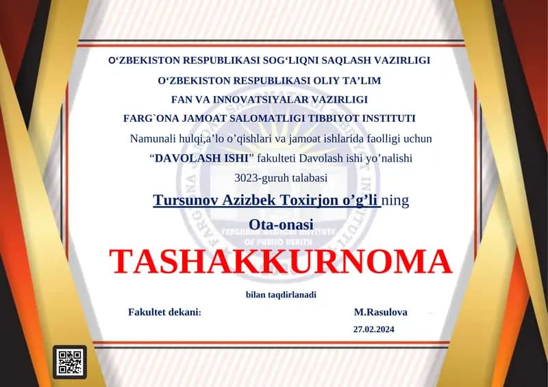 DAVOLASH ISHI fakulteti