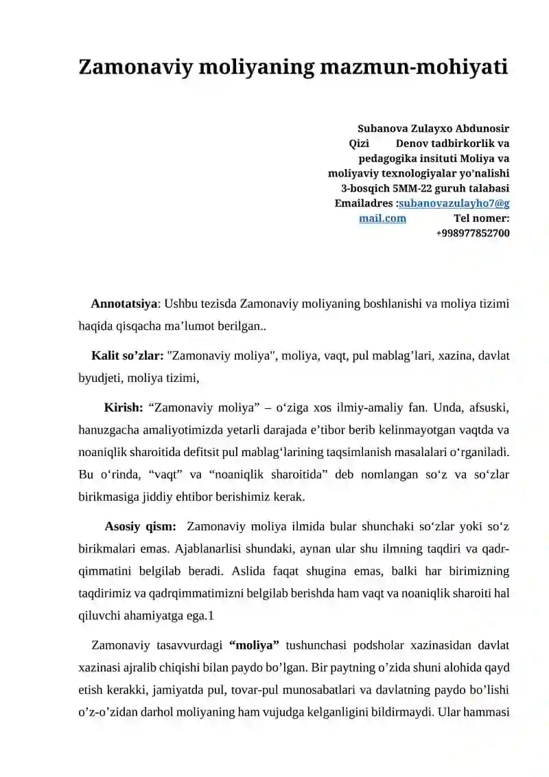 Zamonaviy moliya