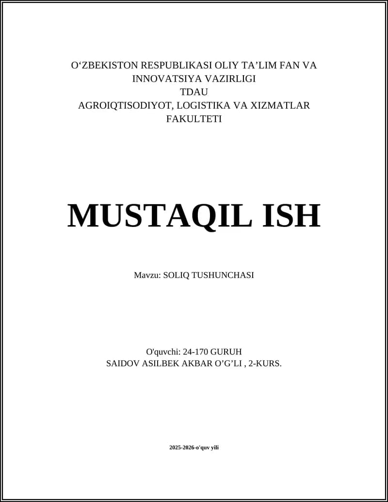 SOLIQ TUSHUNCHASI