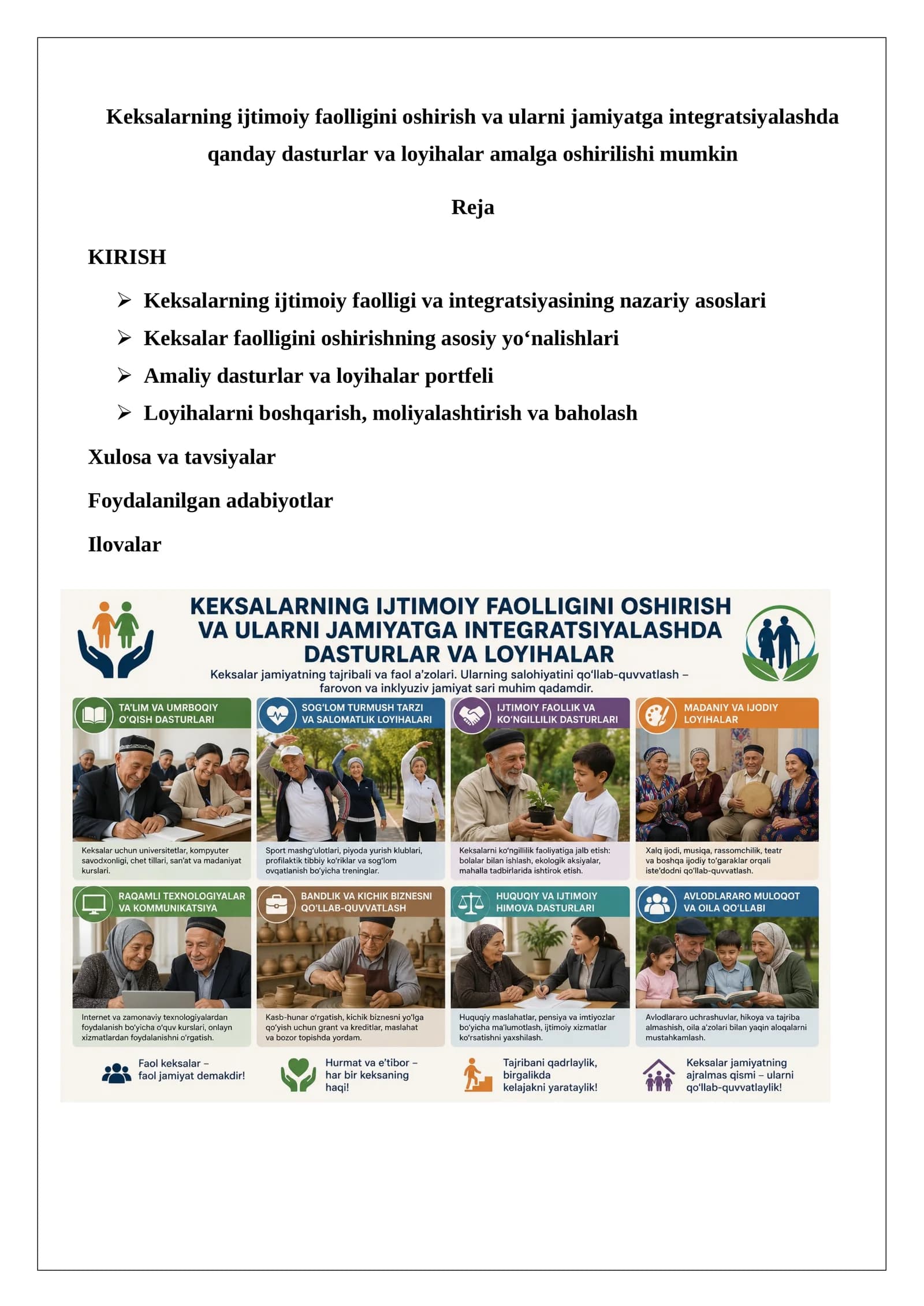 Keksalarning ijtimoiy faolligini oshirish va ularni jamiyatga integratsiyalashda qanda
