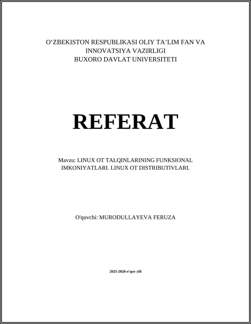 LINUX OT TALQINLARINING FUNKSIONAL IMKONIYATLARI. LINUX OT DISTRIBUTIVLARI