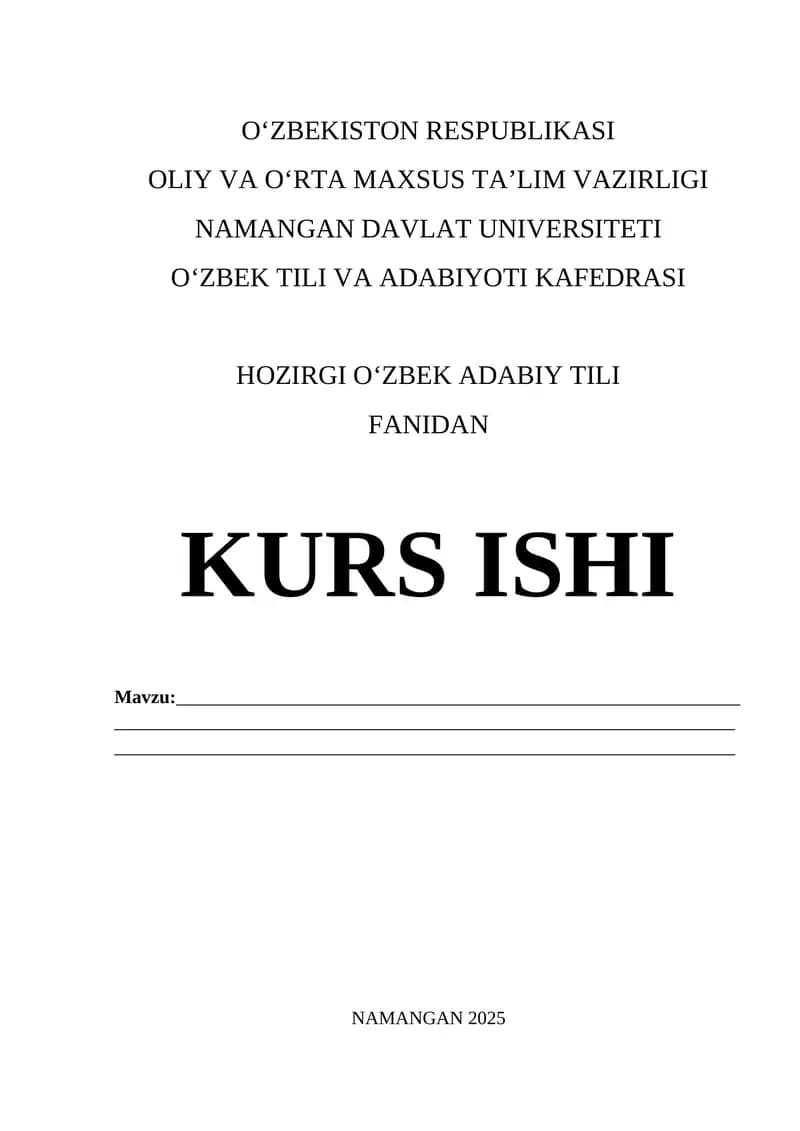 O‘zbek Tili Fanidan Kurs Ishi