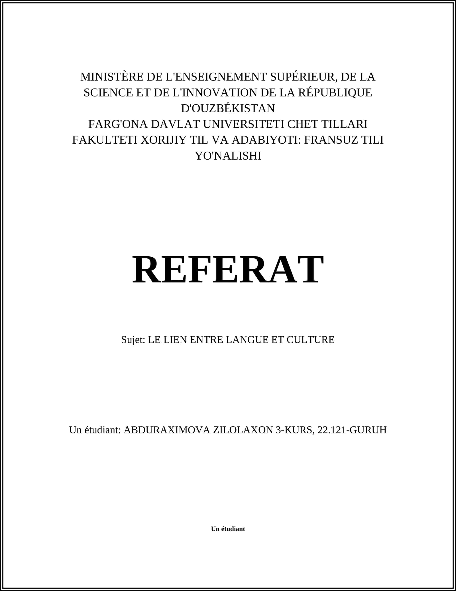 LE LIEN ENTRE LANGUE ET CULTURE