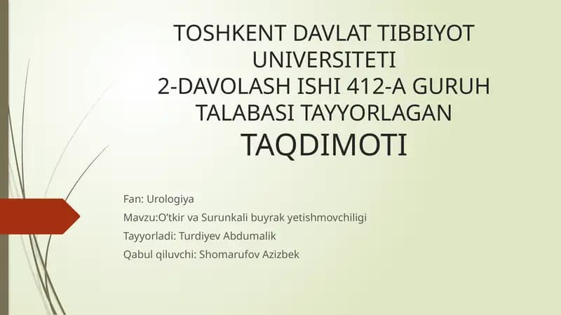 O’tkir va Surunkali Buyrak Yetishmovchiligi