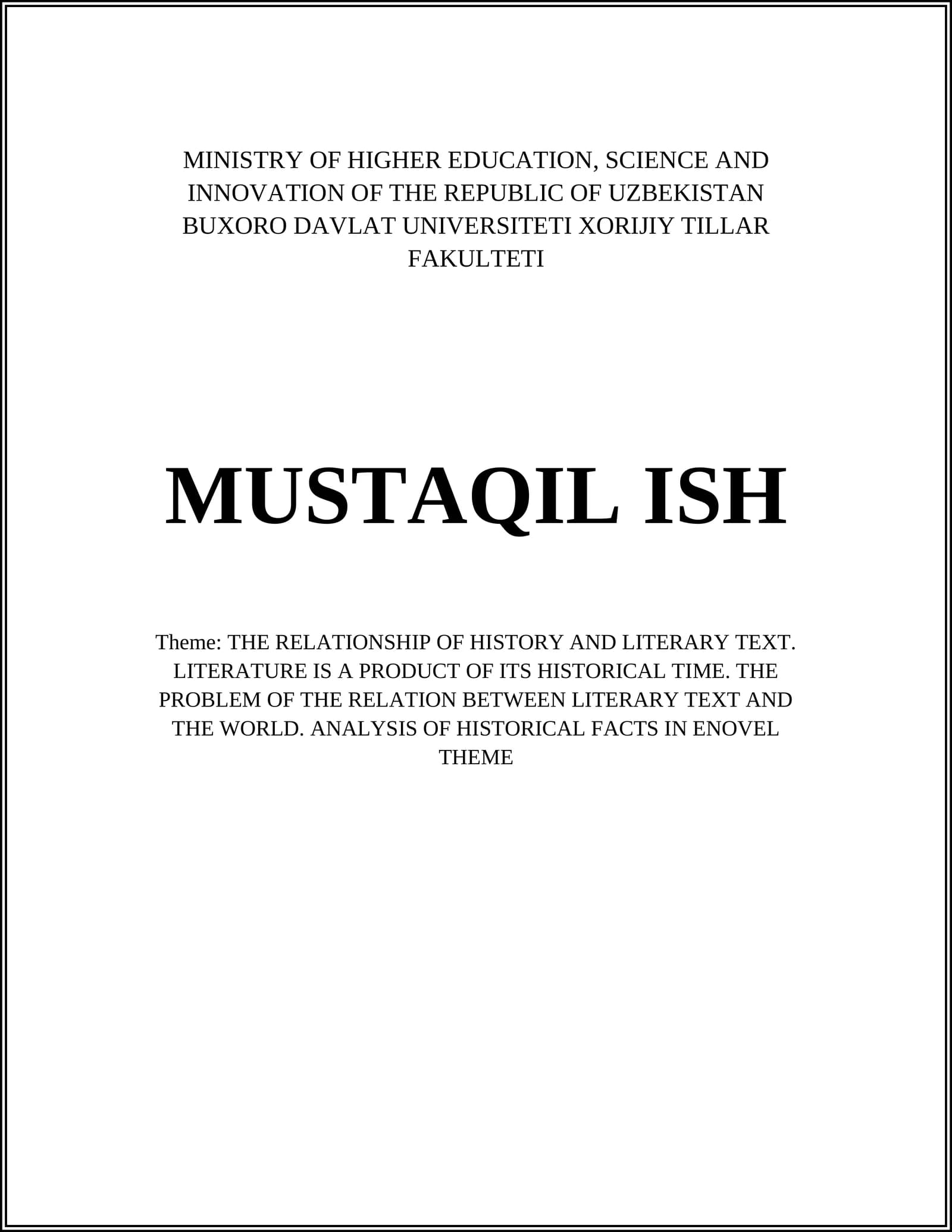 THE RELATIONSHIP OF HISTORY AND LITERARY TEXT