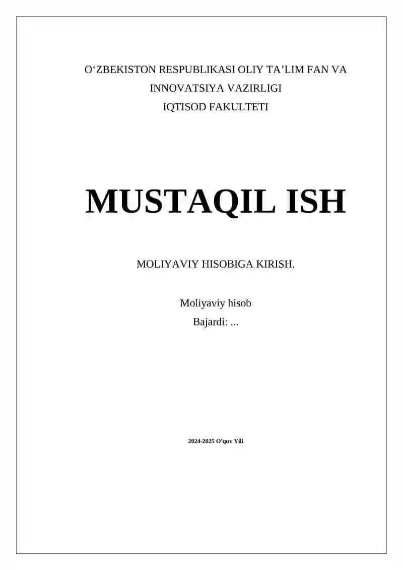 Moliyaviy hisobiga kirish