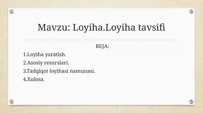 Loyiha.Loyiha tavsifi