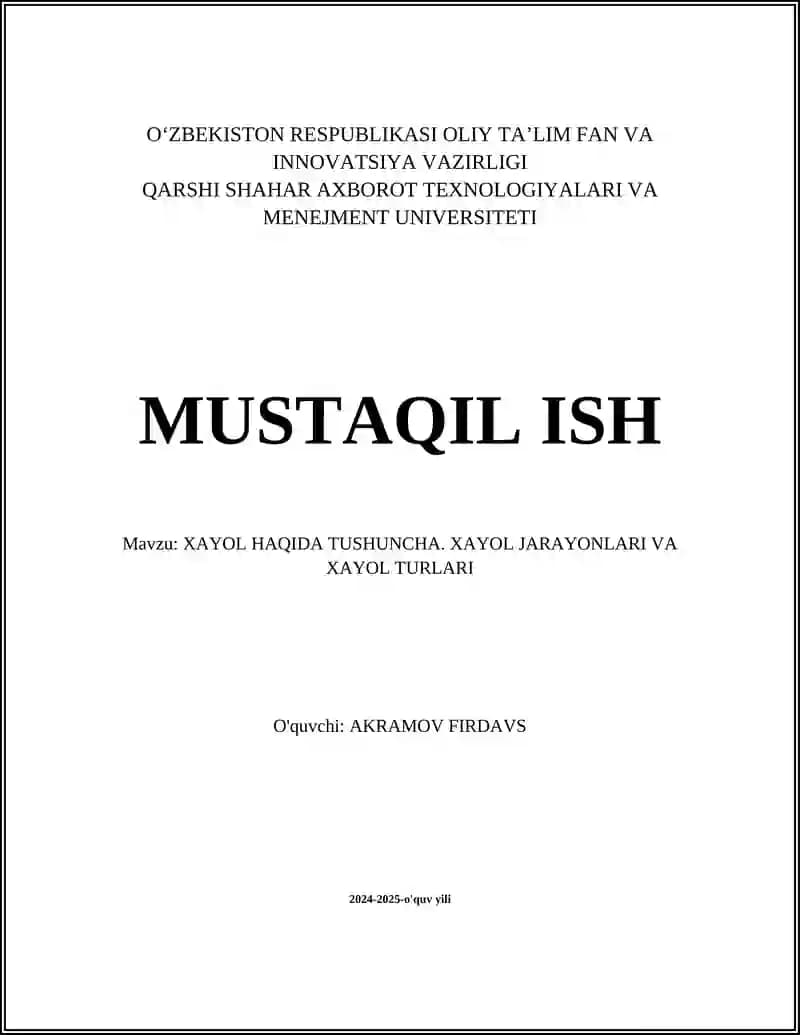 XAYOL HAQIDA TUSHUNCHA