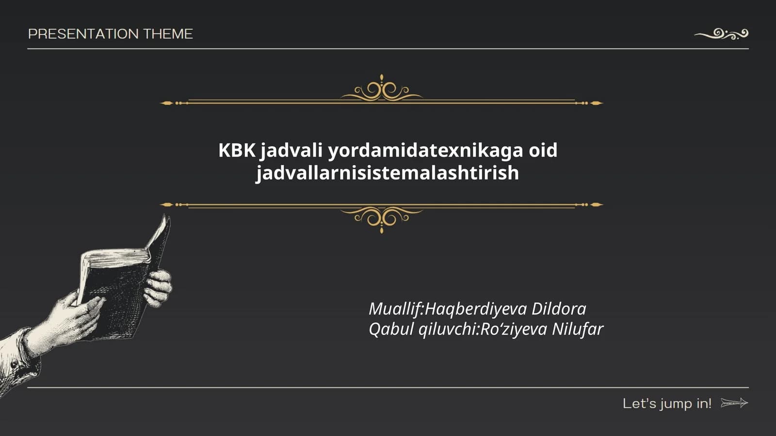 KBK jadvali yordamida texnikaga oid jadvallarni sistemlashtirish