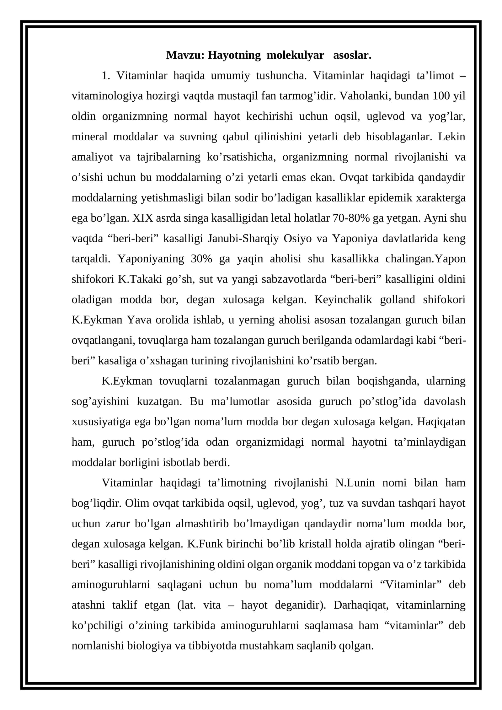 Hayotning molekulyar asoslar
