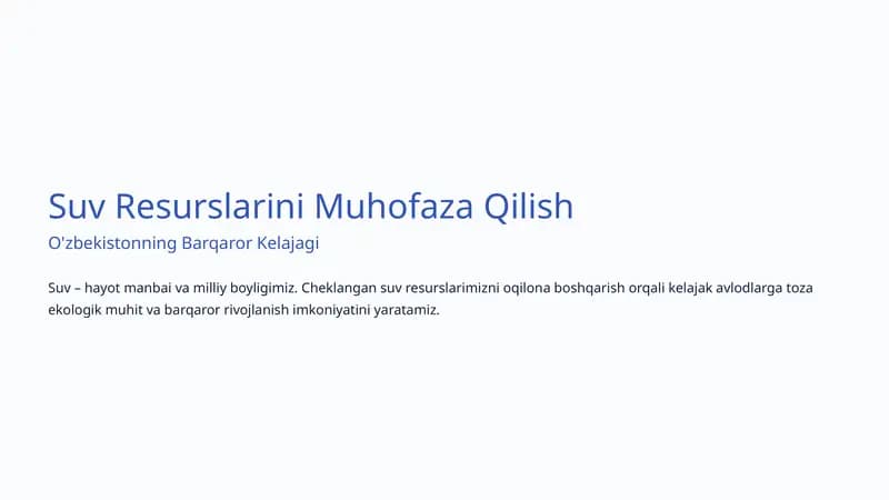 Suv Resurslarini Muhofaza Qilish
