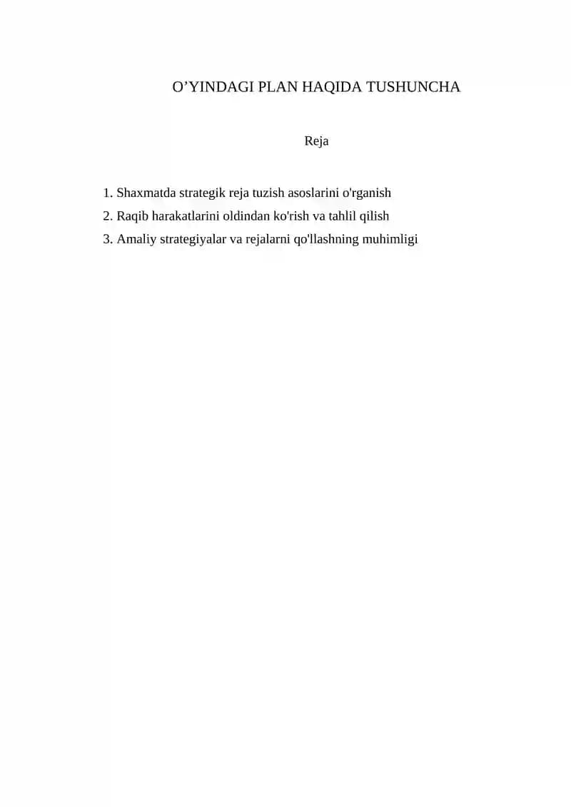 Shaxmatda strategik va taktik reja tuzish