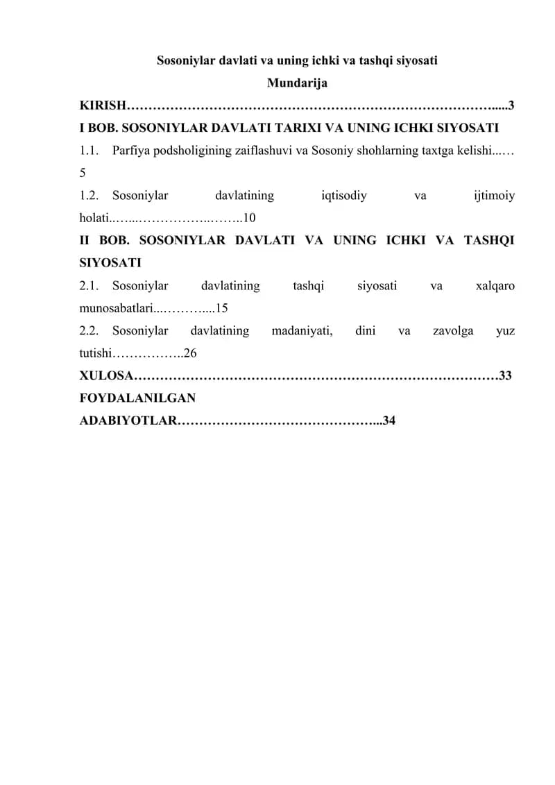 Sosoniylar davlati va uning ichki va tashqi siyosati