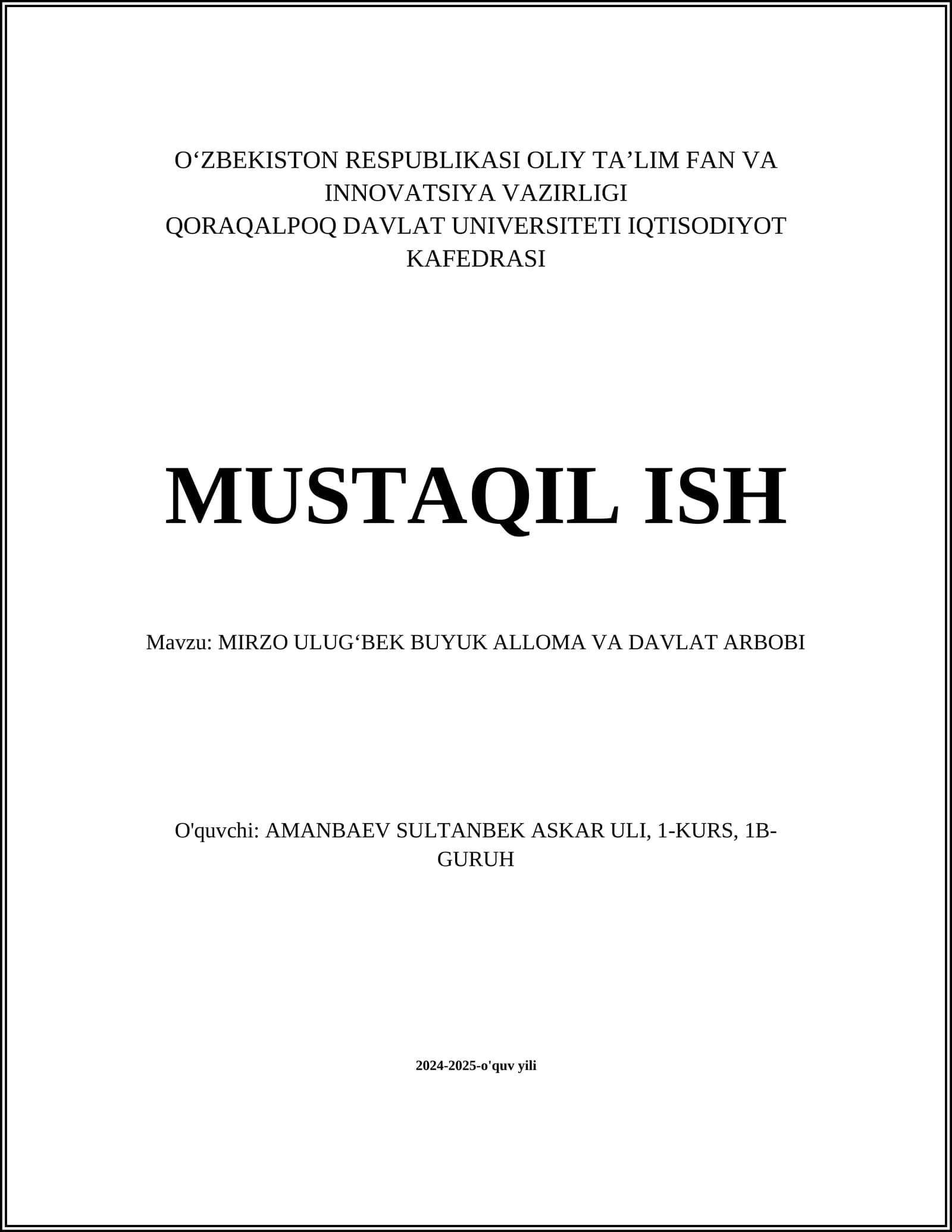 MIRZO ULUGʻBEK BUYUK ALLOMA VA DAVLAT ARBOBI