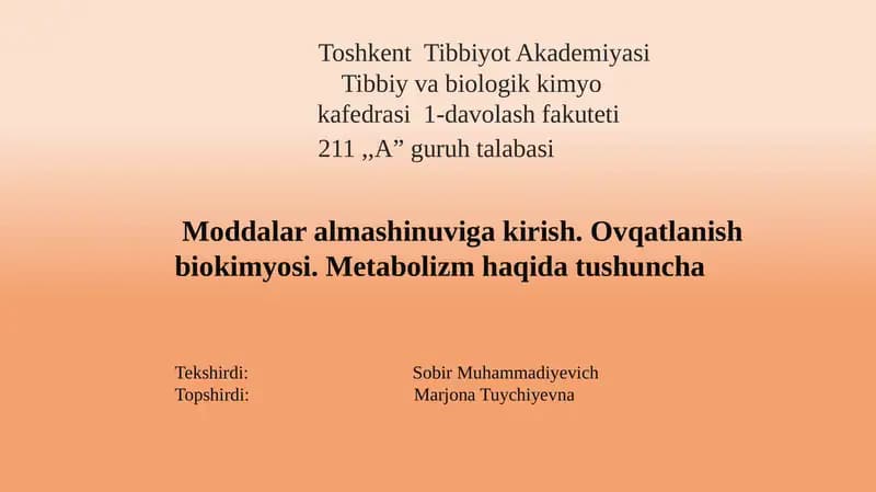Metabolizm haqida tushuncha