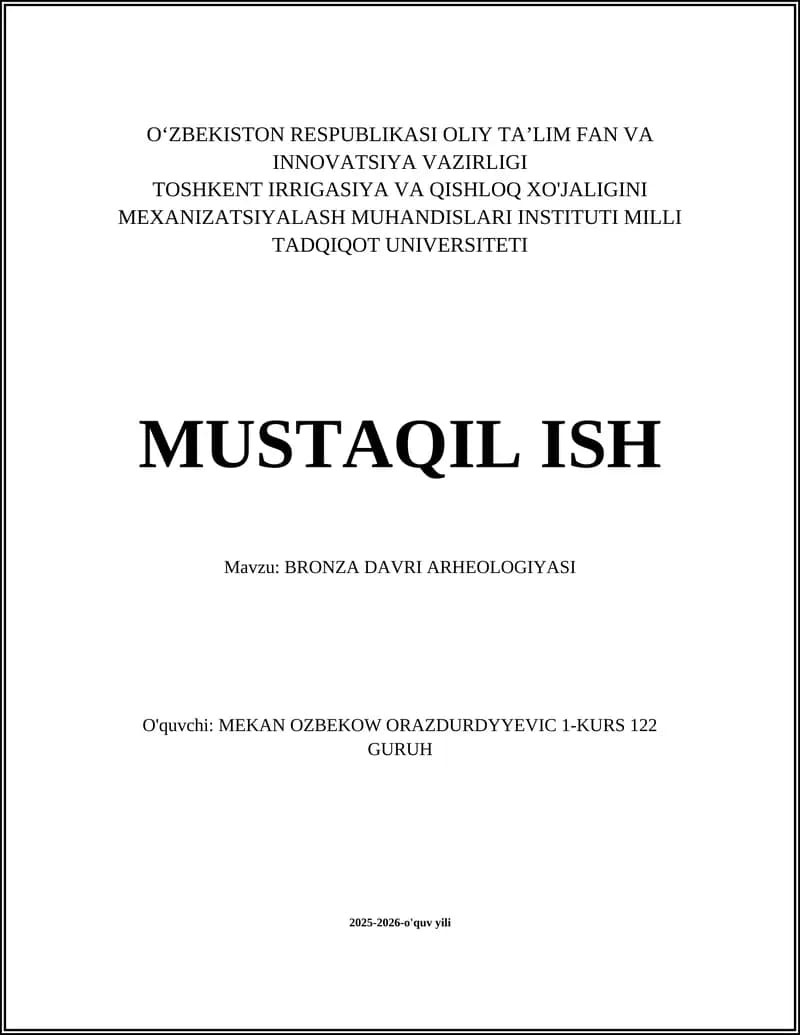 BRONZA DAVRI ARHEOLOGIYASI