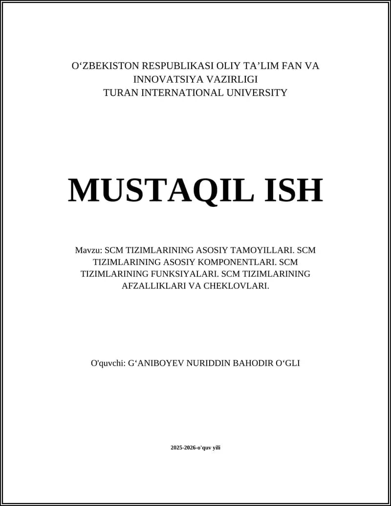SCM TIZIMLARINING ASOSIY TAMOYILLARI