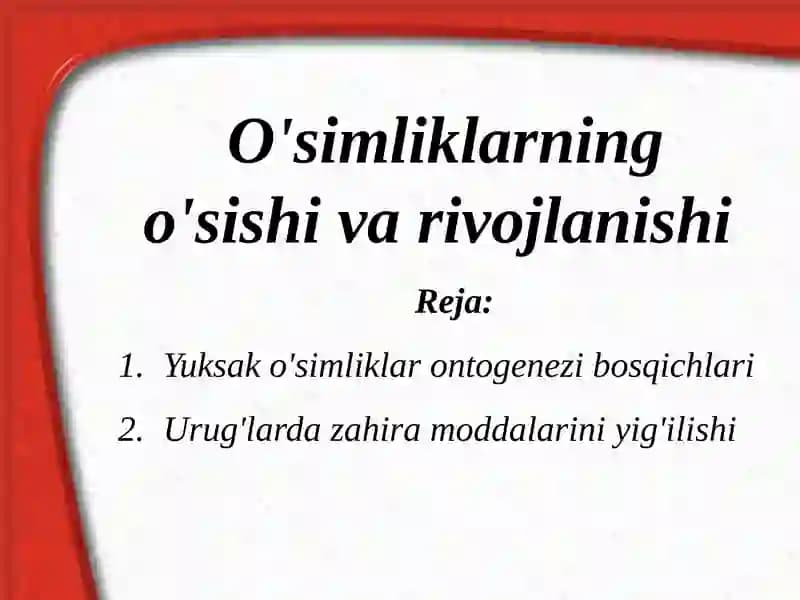 O'simliklarning o'sishi va rivojlanishi
