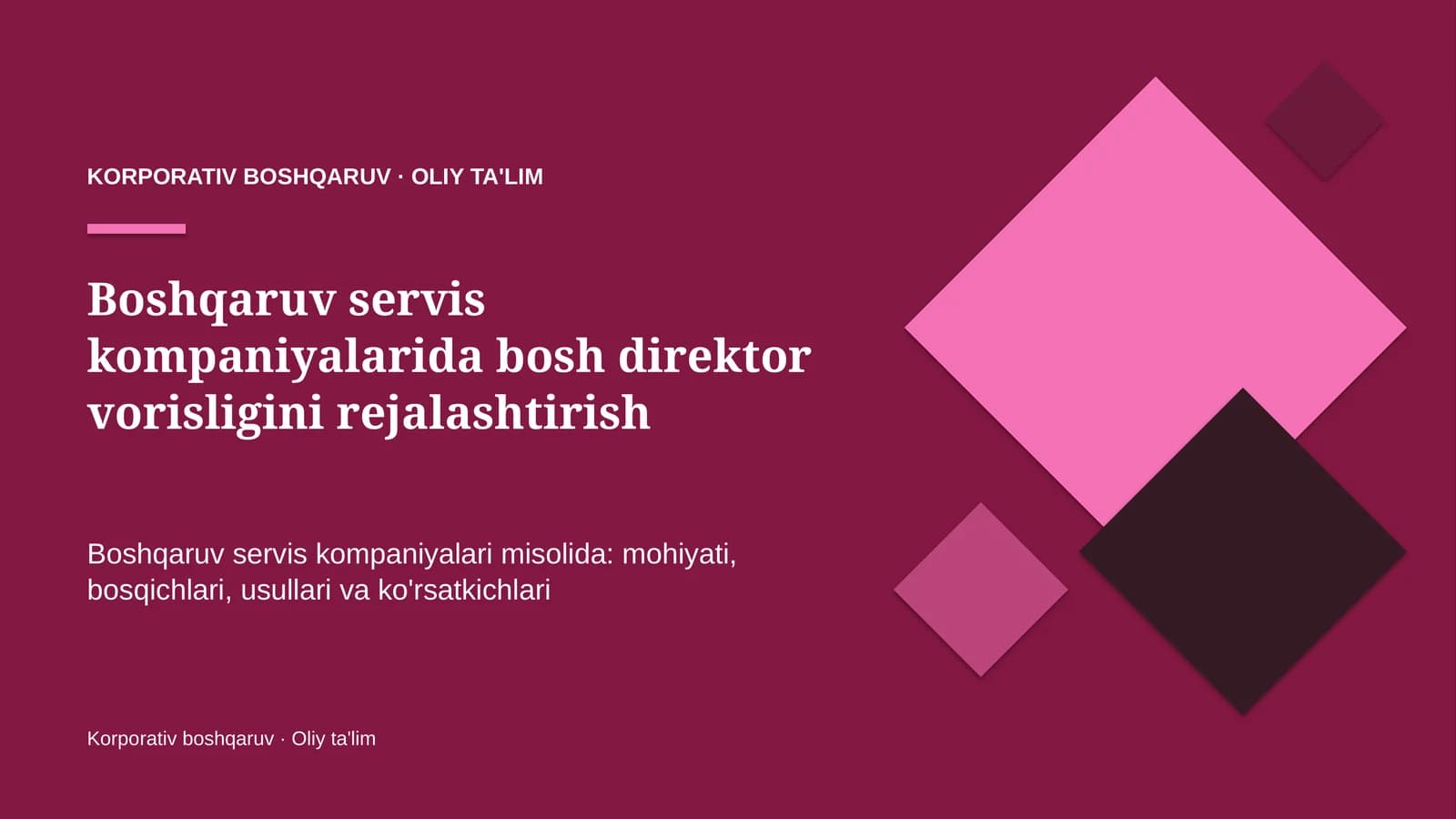 Korporativ boshqaruv · Oliy ta'lim
