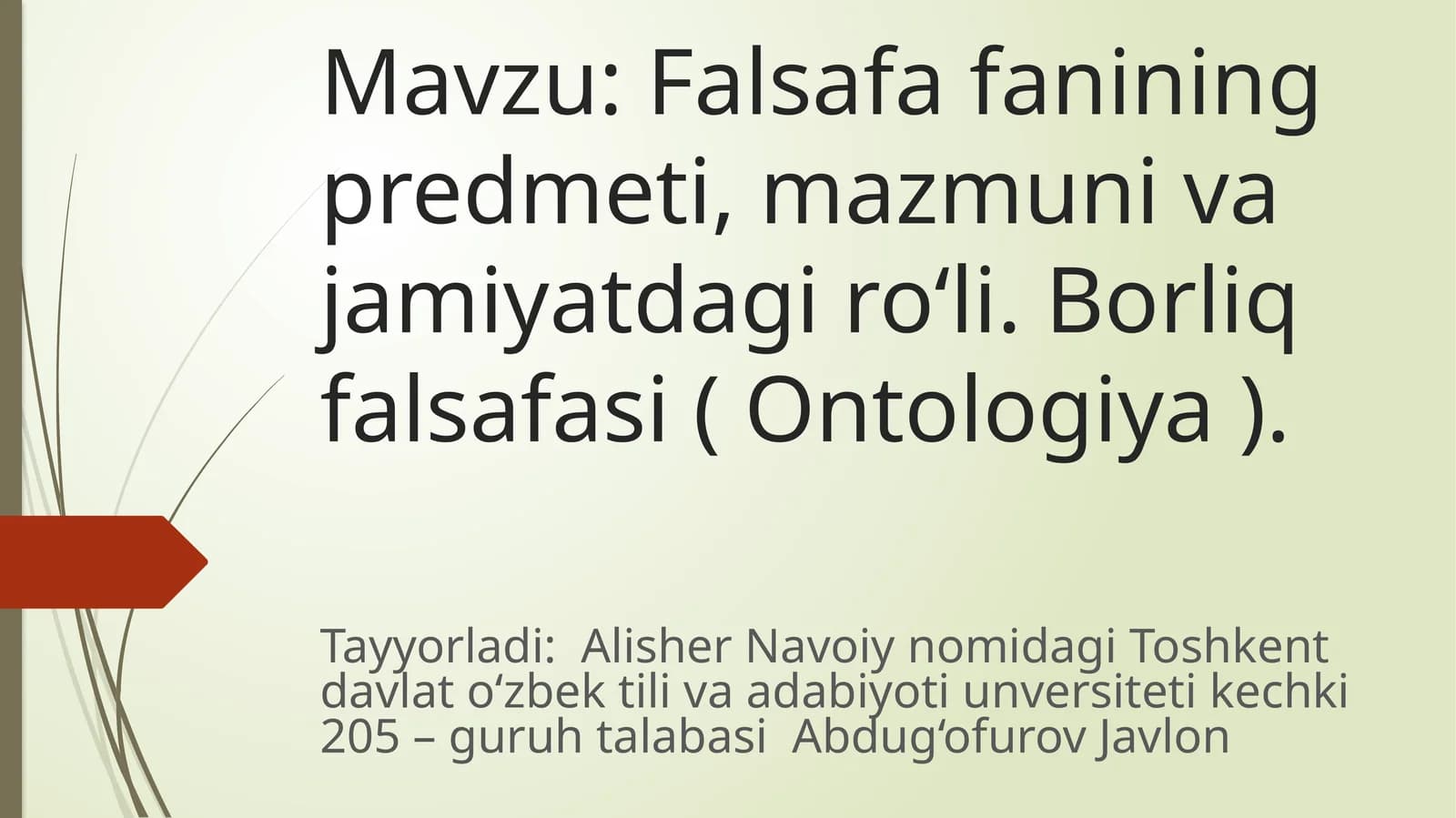 Falsafa Fanining Predmeti va Mazmuni