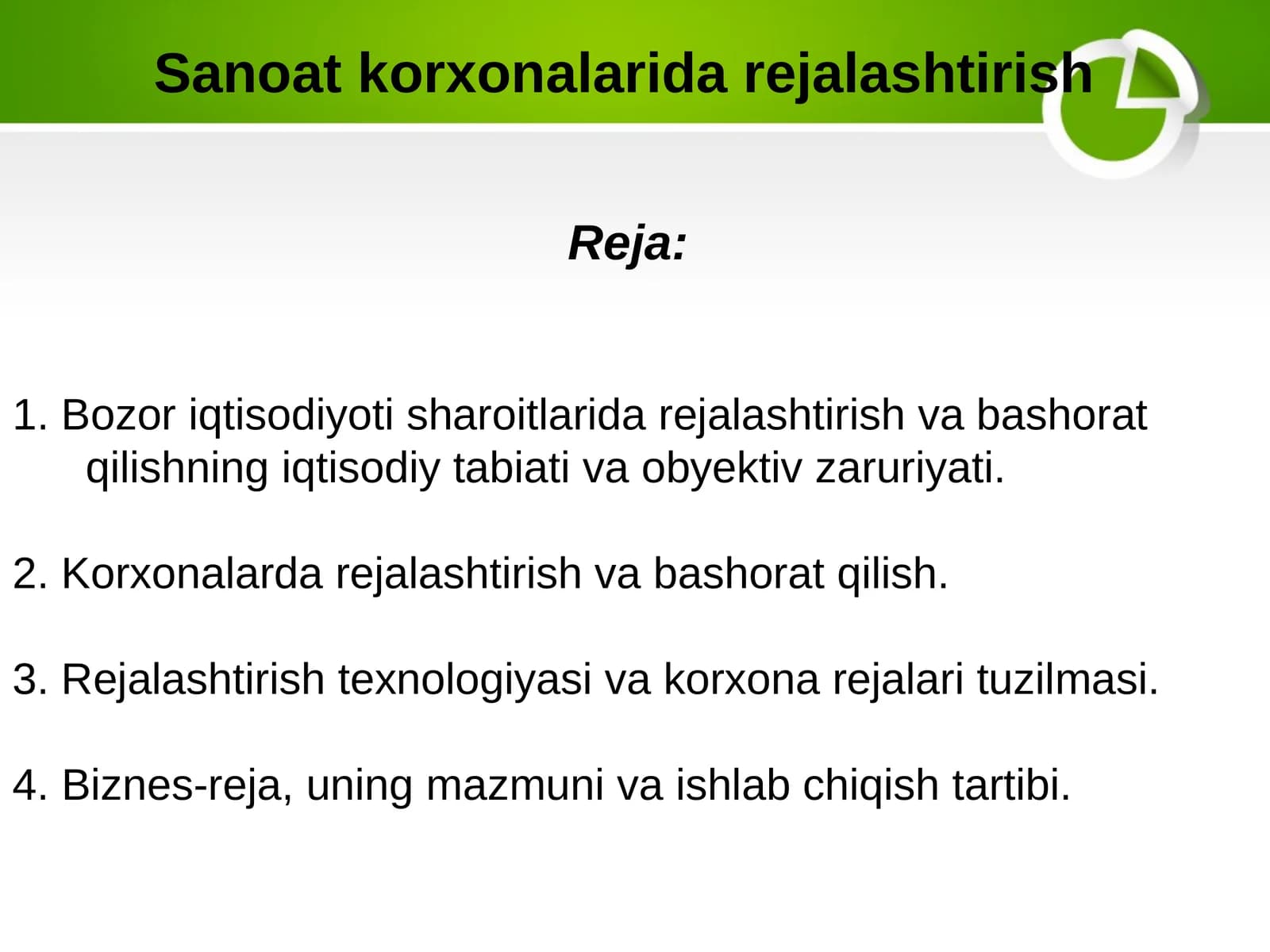Sanoat korxonalarida rejalashtirish