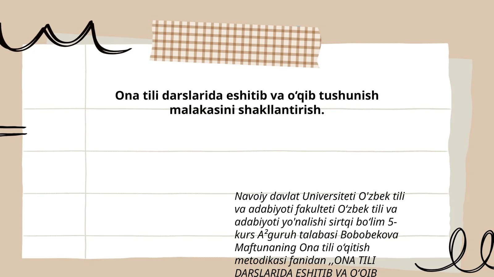 ONA TILI DARSLARIDA ESHITIB VA O‘QIB TUSHUNISH MALAKASINI SHAKLLANTIRISH