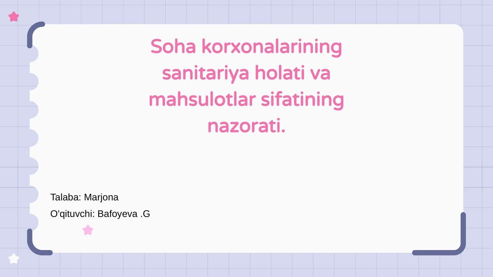 Soha korxonalarining sanitariya holati va mahsulotlar sifatining nazorati