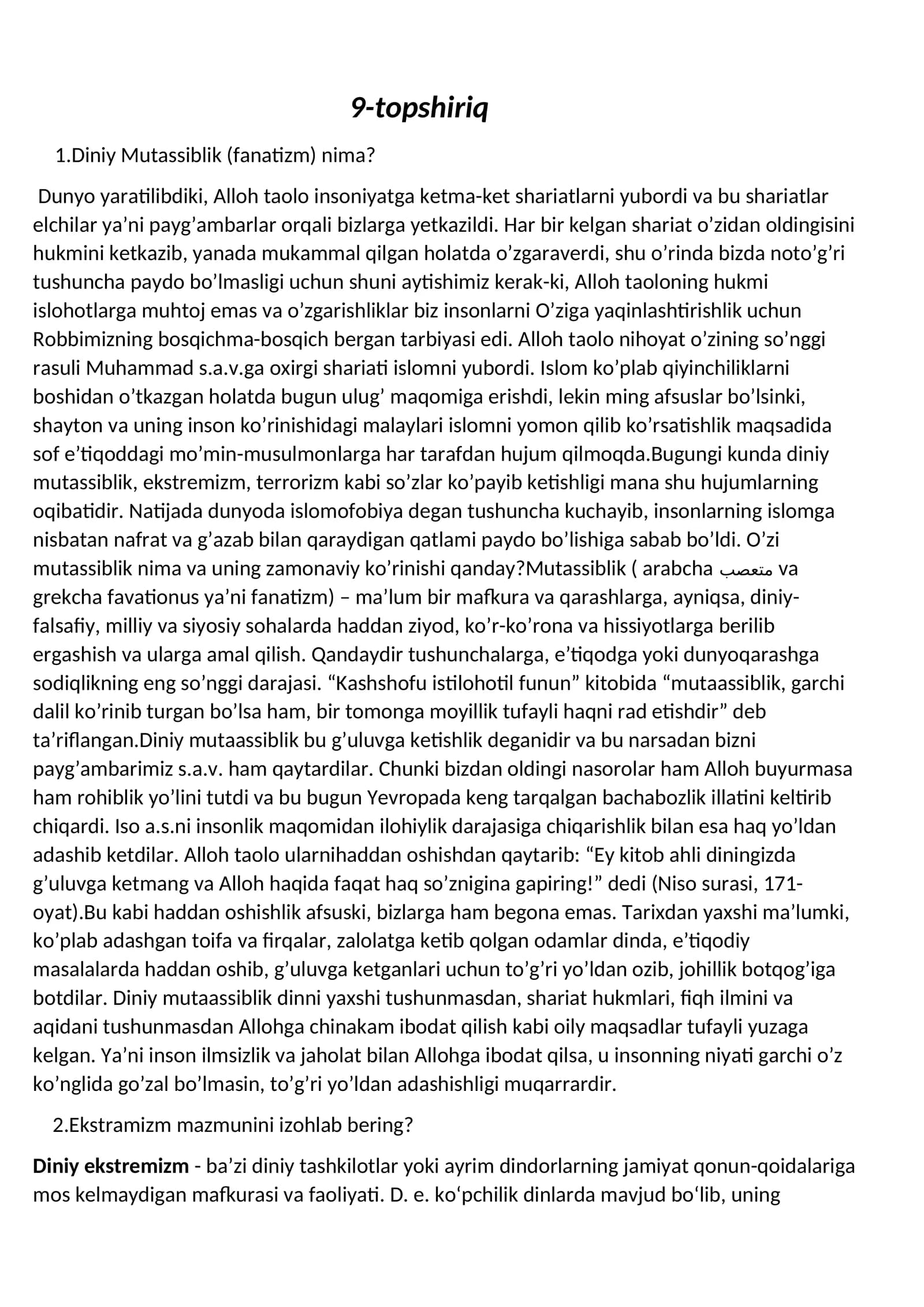 Diniy Mutassiblik (fanatizm) nima?